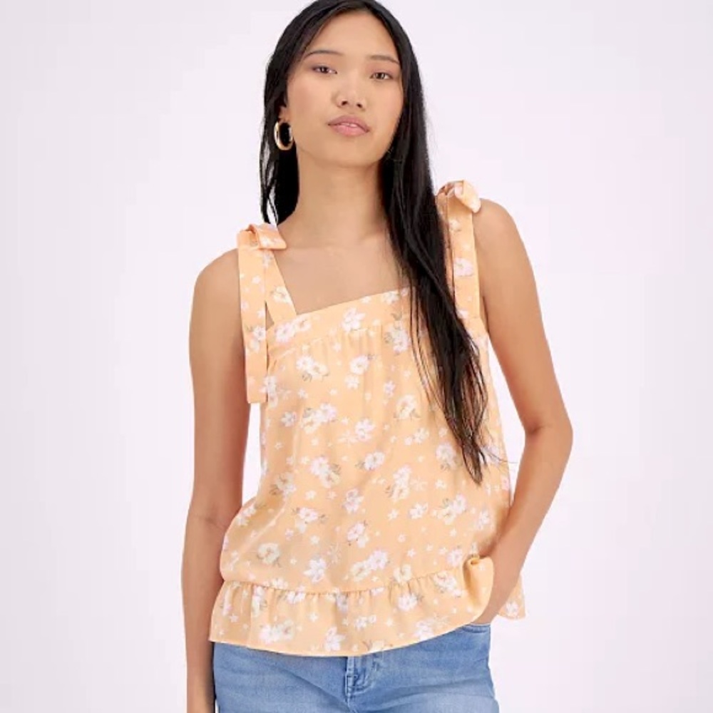 Hippie Rose Juniors' Square-Neck Tie-Strap Smocked Top NWOT